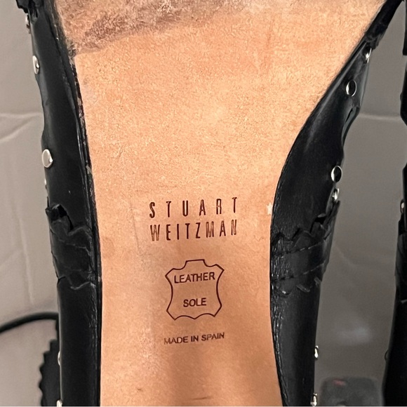 Stuart Weitzman Cagey Black Leather Rocker Ankle Bootie Size 9.5 Good Condition - Picture 13 of 16